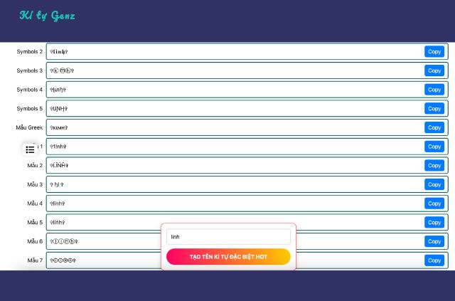 công cụ tạo tên kí tự