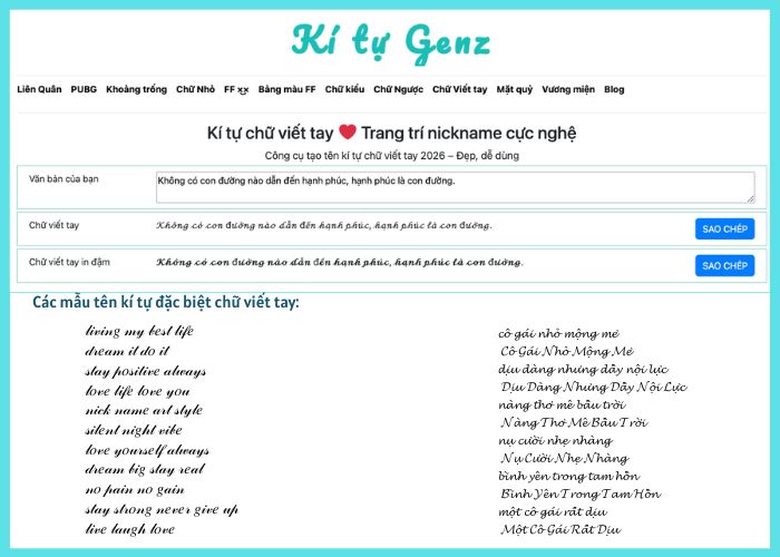 2 dạng kí tự chữ viết tay chính tại Kí Tự Genz