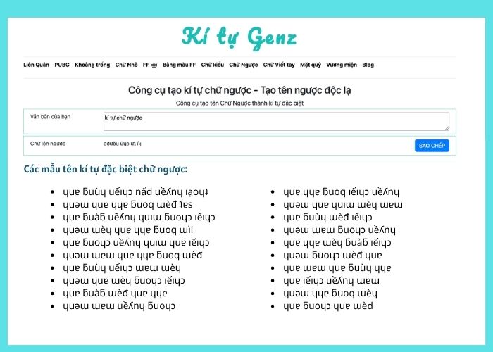 Cách dùng công cụ kí tự ngược tại Kí Tự Genz