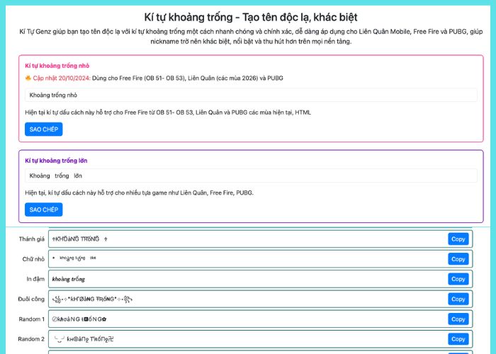 Công cụ tạo tên kí tự khoảng trống tại Kí Tự Genz